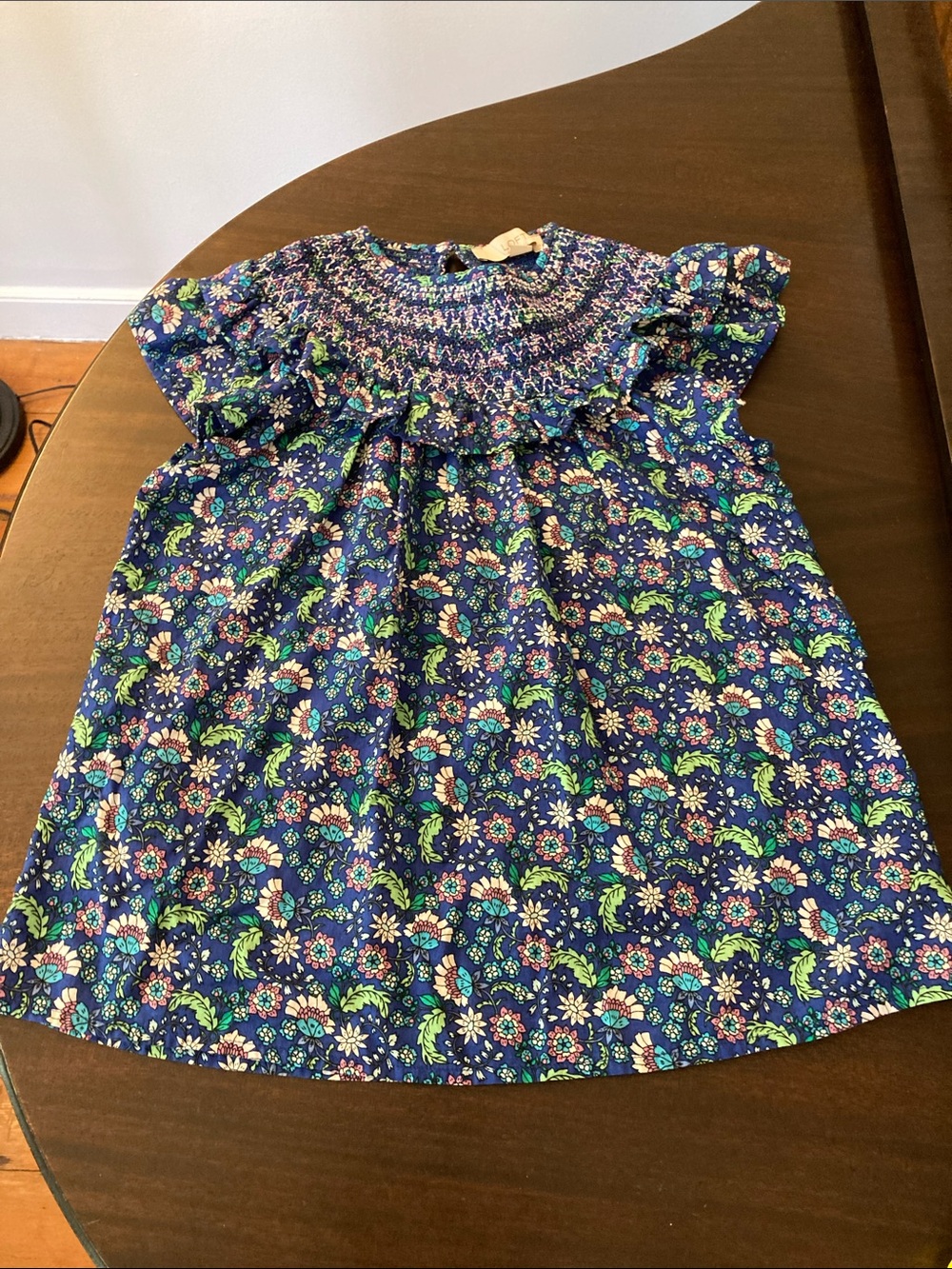 LOFT Petites Navy Floral Smocked Yoke Tops, Size XXSP